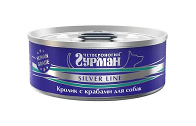 Четвероногий Гурман Silver line консервы для взрослых собак всех пород кролик с крабами в желе