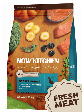 NOW’ Kitchen Grain Free сухой беззерновой корм для взрослых собак малых пород с форелью, лососем и овощами