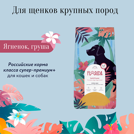 Купить florida сухой корм для щенков крупных пород с ягненком и грушей