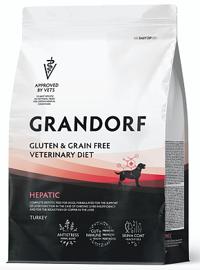 Grandorf Veterinary Diet Dog Hepatic полнорационный диетический корм для собак, для поддержания функций печени при ХПН