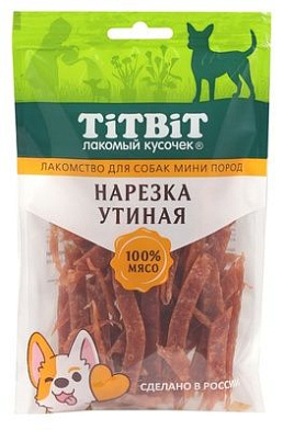 TiTBiT лакомство для собак мини пород нарезка утиная