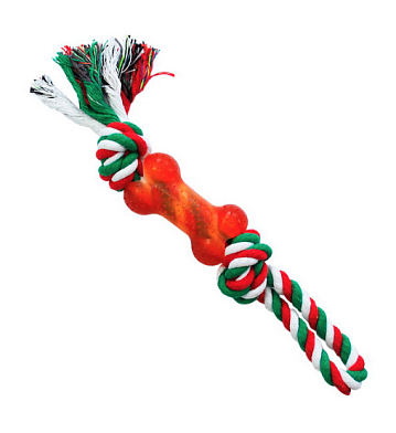 №1 игрушка для собак Грейфер с ручкой и игрушкой косточка, зелено-красно-белый