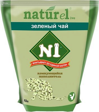 N1 Naturel комкующийся древесный наполнитель для кошек Зеленый чай