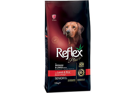Купить reflex plus сухой корм для пожилых собак средних и крупных пород с ягненком и рисом