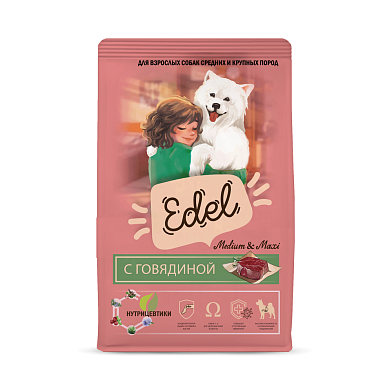 Edel Adult Medium & Maxi Beef сухой корм для взрослых собак средних и крупных пород с говядиной