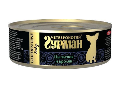 Четвероногий Гурман Golden line консервы для щенков с цыпленком и кроликом в желе