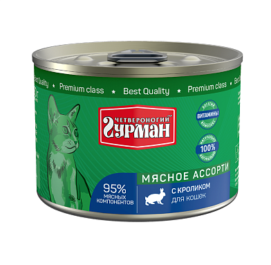 Четвероногий Гурман Мясное ассорти консервы для кошек с кроликом
