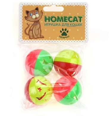 Homecat игрушка для кошек мячи пластиковые звездочки с колокольчиком