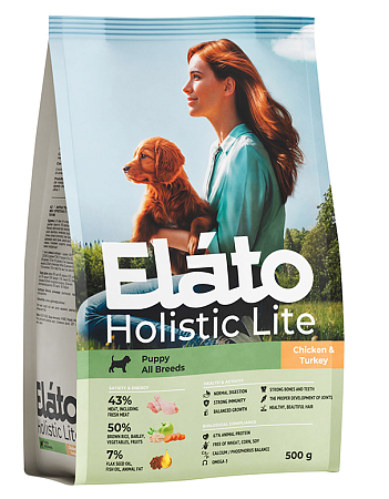 Купить elato holistic lite сухой корм для щенков всех пород с курицей и индейкой
