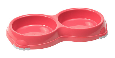 Moderna Smarty миска двойная пластиковая нескользящая для собак и кошек, коралловая