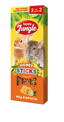 Happy Jungle лакомство для крупных грызунов, палочки, мед и фрукты