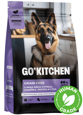 GO’KITCHEN ADULT 4 Meat Recipe сухой беззерновой корм для взрослых собак всех пород с курицей, индейкой, лососем и уткой