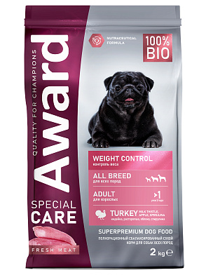 Award Special Care Weight Control сухой корм для взрослых собак всех пород для контроля веса со свежим мясом индейки