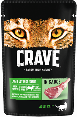 Crave влажный корм для взрослых кошек с ягненком в соусе (пауч)