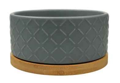 Mr.Kranch Bamboo миска керамическая бамбуковой подставке для собак и кошек, серая
