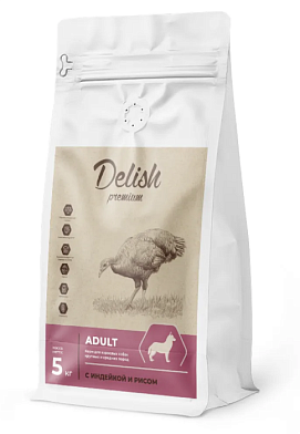 Delish Super Premium сухой корм для взрослых собак средних и крупных пород с индейкой и рисом