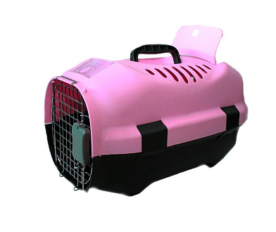 Родные места переноска пластиковая для собак и кошек розовая