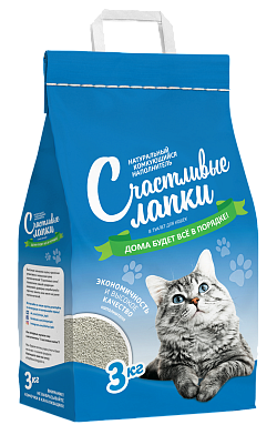 Чистые лапки комкующийся наполнитель для кошек "счастливые лапки", кипрская глина