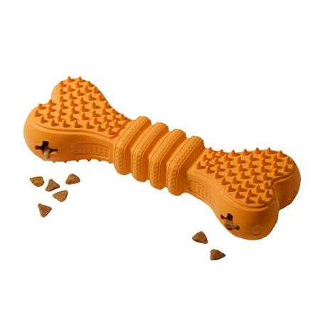 Купить homepet silver series игрушка для собак косточка для чистки зубов с отверстиями для лакомств оранжевая каучук