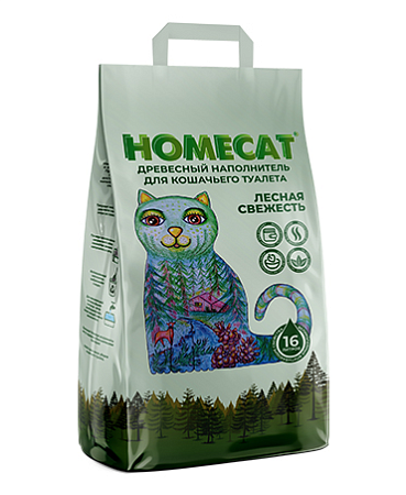 Купить homecat Древесный наполнитель для кошек Лесная свежесть Мелкие гранулы