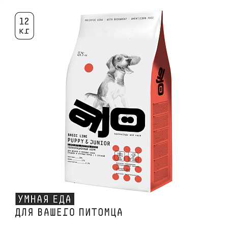 Купить ajo puppy & junior сухой корм для щенков средних и крупных пород с индейкой и гречкой