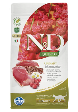 Farmina N&D Quinoa Cat Grain Free Urinary Duck сухой беззерновой корм для взрослых кошек для профилактики МКБ с уткой и киноа