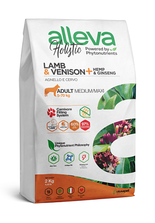 Купить alleva holistic dog сухой корм для взрослых собак средних и крупных пород с ягненком, олениной, коноплей и женьшенем