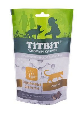 TITBIT Лакомства для кошек хрустящие подушечки с лососем для здоровья шерсти
