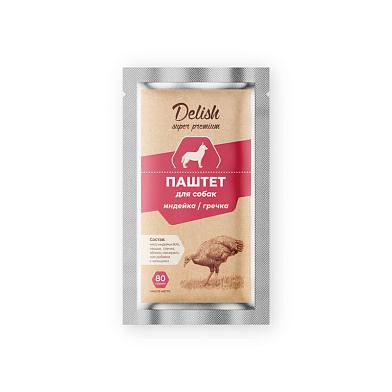 Delish super premium влажный корм для собак (паштет) индейка,гречка (пауч)