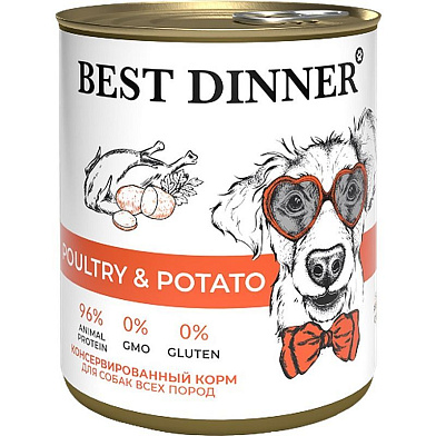 Best Dinner Super Premium консервы для взрослых собак и щенков с птицей и картофелем