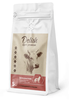 Delish Super Premium сухой корм для беременных собак мелких пород с говядиной и рисом
