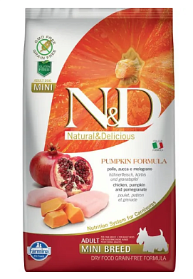 Farmina N&D Pumpkin Dog Grain Free Chicken & Pomegranate Adult Mini сухой беззерновой корм для взрослых собак мелких пород с курицей, гранатом и тыквой