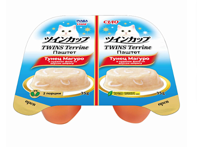 Inaba CIAO TWINS Terrine Паштет для кошек тунец Магуро и куриное филе со вкусом ширасу (ламистер)
