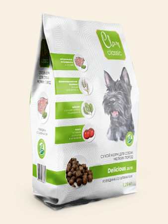 Купить clan classic delicious сухой корм для взрослых собак мелких пород с говядиной, томатом и шпинатом