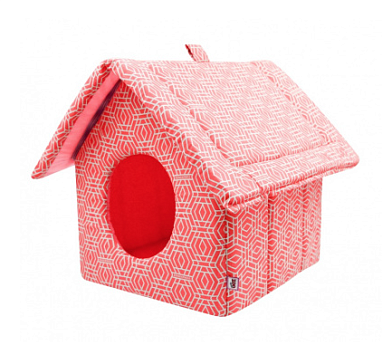 ZOOexpress лежанка дом «Геометрия» на молнии для кошек и собак, коралловый