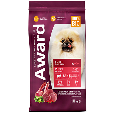Award сухой корм для щенков мелких и миниатюрных пород с ягненком и индейкой с добавлением брокколи и брусники