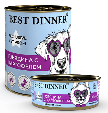Best Dinner Vet Profi Urinary консервы для взрослых собак для профилактики мочекаменной болезни с говядиной и картофелем
