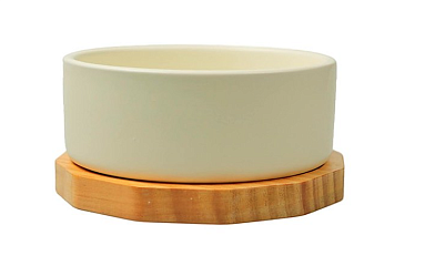 Mr.Kranch Bamboo миска керамическая большая на бамбуковой подставке для собак и кошек, белая