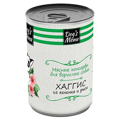 Dog`s Menu консервы для взрослых собак хаггис из ягненка и риса
