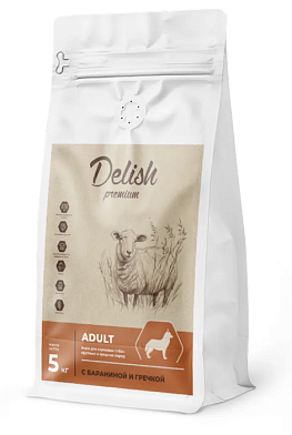 Delish Super Premium сухой корм для взрослых собак средних и крупных пород с бараниной и гречкой