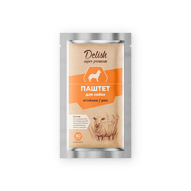 Delish super premium влажный корм для собак (паштет) ягненок, рис (пауч)