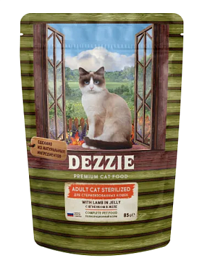 Dezzie Sterilized Cat Lamb влажный корм для взрослых стерилизованных кошек с ягненком в желе (пауч)
