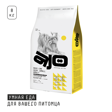 Купить ajo very small adult сухой корм для взрослых собак мелких и миниатюрных пород с индейкой, ягненком и гречкой