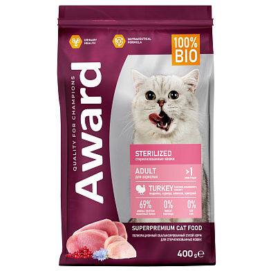 Award Sterilized сухой корм для взрослых стерилизованных кошек с индейкой и курицей