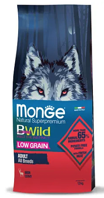 Monge Dog BWild Low Grain сухой низкозерновой корм для взрослых собак всех пород из мяса оленя