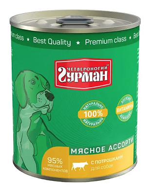 Четвероногий Гурман Мясное ассорти консервы для собак с потрошками