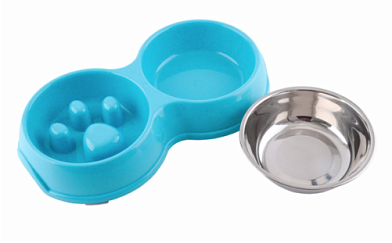 WOGY миска пластиковая двойная съемная интерактивная для собак и кошек, бирюзовая