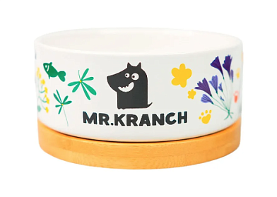 Mr.Kranch Bamboo Цветы Прованса миска керамическая на бамбуковой подставке для собак и кошек, васильковая