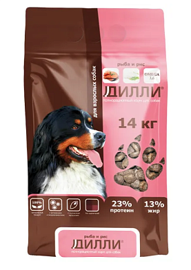 Дилли сухой корм для взрослых собак всех пород с рыбой и рисом