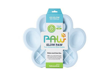 Купить petdreamhouse Лапа миска пластиковая для медленного кормления для собак и кошек, голубая